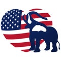 Republican elephant in the background of the heart in the colors of the American flag. Republican victory in US Royalty Free Stock Photo