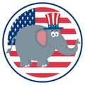 Republican Elephant Cartoon Character With Uncle Sam Hat Over USA Flag Label Royalty Free Stock Photo