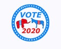 Vote 2020 is in progress and illustrated with the Democratic Donkey and Republican elephant