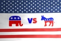 Republican elephant vs Democratic donkey emblem icon on american flag illustration design, USA Presidential election 2020 Royalty Free Stock Photo