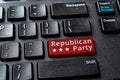 Republican Party red key on a decktop computer keyboard. Concept of voting online for Republican Party, politics, United States Royalty Free Stock Photo