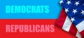 Republicans, Democrats text on red and blue color background. USA elections choice Royalty Free Stock Photo