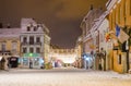 Republicii Street and Sfatului Square in Brasov city Transylvania region of Romania during winter