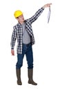 Repulsed tradesman dangling a clipboard Royalty Free Stock Photo