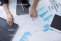 Reputation and customer relationship business cocnept on virtual screen. Royalty Free Stock Photo