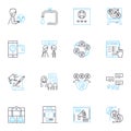 Reputation management linear icons set. Trust, Credibility, Perception, Image, Brand, Positioning, Online line vector