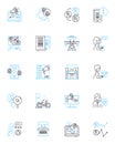 Reputation management linear icons set. Trust, Credibility, Perception, Image, Brand, Positioning, Online line vector