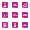 Request cargo icons set, grunge style