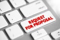 Request For Proposal - document that solicits proposal and made through a bidding process, text button on keyboard Royalty Free Stock Photo