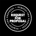 Request For Proposal - document that solicits proposal and made through a bidding process, text concept stamp