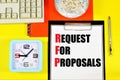 Request for proposals. Text label in notepad.