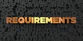 Requirements - Gold text on black background - 3D rendered royalty free stock picture