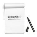 Requirements headline on paper note book Royalty Free Stock Photo