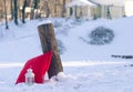 Requisite: lamp and red pillow in winter Royalty Free Stock Photo