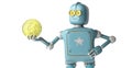 Rero Robot holding Bitcoin. Isolate on white. Crypto Currency. Royalty Free Stock Photo