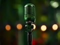 Rero styled image of a microphone on bokeh lights background Royalty Free Stock Photo