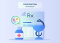 Rescription illustration set doctor prescription background drug tablet pill in bottle snake glasses with flat color