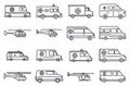 Rescue ambulance icons set, outline style