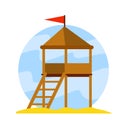 Rescue beach tower. Sea life guard tower. Beach lifeguard house