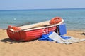 Rescue boat on the beach Royalty Free Stock Photo