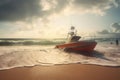 Rescue boat beach. Generate Ai Royalty Free Stock Photo