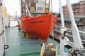 Rescue boat on board of ship S.S. Hellas Liberty in haven of Piraeus Royalty Free Stock Photo