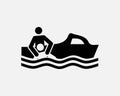 Rescue Boat Lifeboat Emergency Coast Guard Search Speedboat Black White Icon Vector