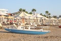 Rescue boat on a lonely beach Royalty Free Stock Photo