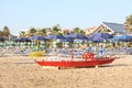 Rescue boat on a lonely beach Royalty Free Stock Photo