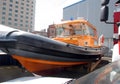 Rescue boat. Orange rescue or coast guard patrol boat. Royalty Free Stock Photo