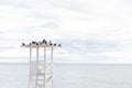 Rescue box with doves against the cloudy sky