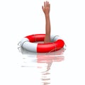 Rescue buoy and drowning hands Royalty Free Stock Photo