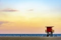 Rescue cabin on Copacabana beach at a tropical sunset Royalty Free Stock Photo