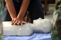 Rescue and CPR training to first aid and life guard. Royalty Free Stock Photo