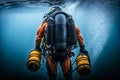 rescue diver with oxygen balloon under the water,.search for drowned people illustration Generative AI