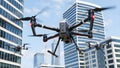Rescue Drones Soaring Above Urban Skyscrapers: Future Emergency Response in Action Royalty Free Stock Photo