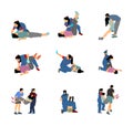 Rescue drowning first aid illustration. Patient woman in unconscious. Drunk person overdose party. Sneak attack victim