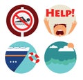 Rescue of drowning man icons. Prohibition