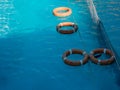 Rescue equipment, lifebuoy, and safety net floating in the sea to rescue drowning people. Royalty Free Stock Photo
