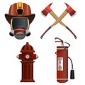 Rescue firefighters equipment SET in realistic style