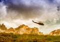 Rescue Helicoper in action. Italian dolomites Royalty Free Stock Photo