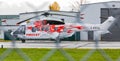 Rescue Helicopter Aerospatiale C-FFCL Super Puma Firecat in the Airport of Langley BC Royalty Free Stock Photo