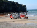 Rescue Helicopter on Beach at St Agnes Cornwall Royalty Free Stock Photo