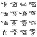 Rescue helicopter icons set, outline style