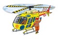 Rescue helicopter and lifeguard or rescuer Cartoon