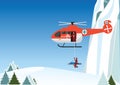 Rescue helicopter. Rescuers rescue mountain climbers in the mountains.