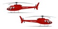 Rescue helicopter side view on a isolated white background. Red medical evacuation helicopter. Ambulance helicopter