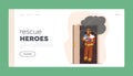 Rescue Heroes Landing Page Template. Rescuer Male Character Heroically Saves Kids From Burning Building