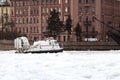 Russia, Saint Petersburg - February 14, 2020: Rescue hovercraft in the waters of the Neva river