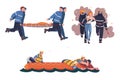 Rescue and Life Saving with People Character Helping in Emergency and Dangerous Situation Vector Set